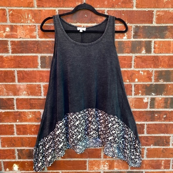 Umgee Small Gray Boho Burnout Washout Sharkbite Sleeveless Swing Tank Cross - Picture 1 of 9